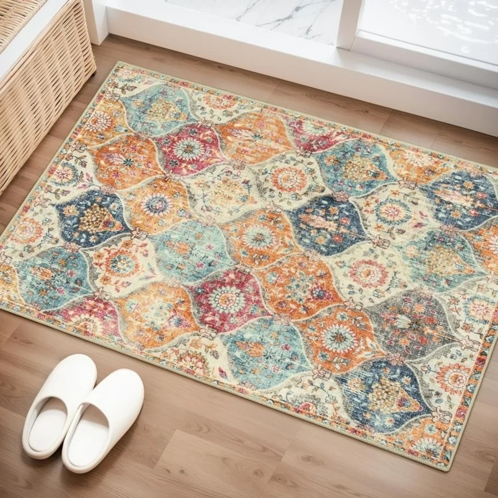 “Vibrant Moroccan Trellis Area Rug – 2’x3’, Machine Washable, Brand New”